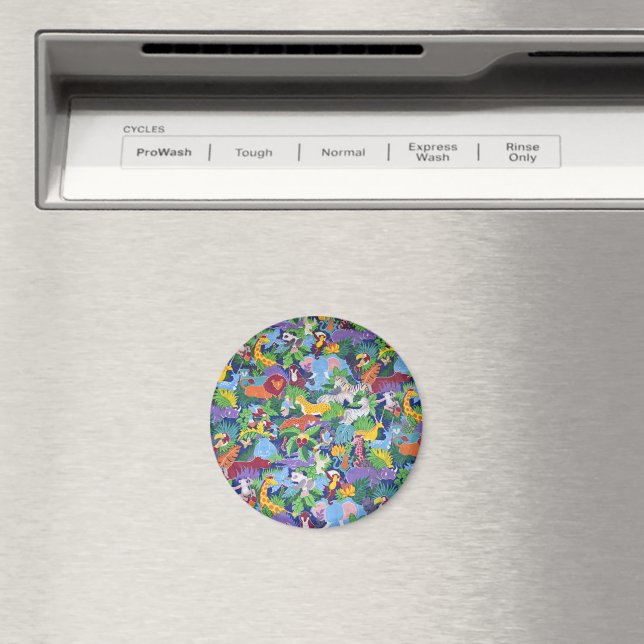 Animated Safari Animals, colourful pattern, Magnet (In Situ (Dishwasher))