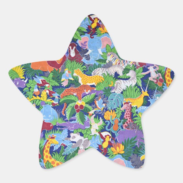 Animated Safari Animals Star Sticker (Front)