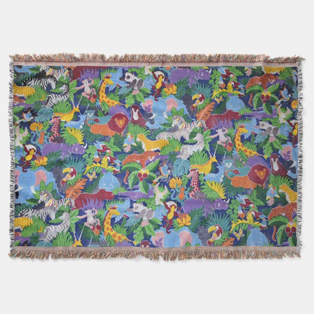 Animated Safari Animals Throw Blanket (Front)