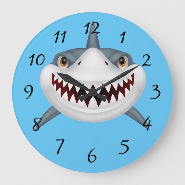Animated Scary Shark Face Large Clock (Front)