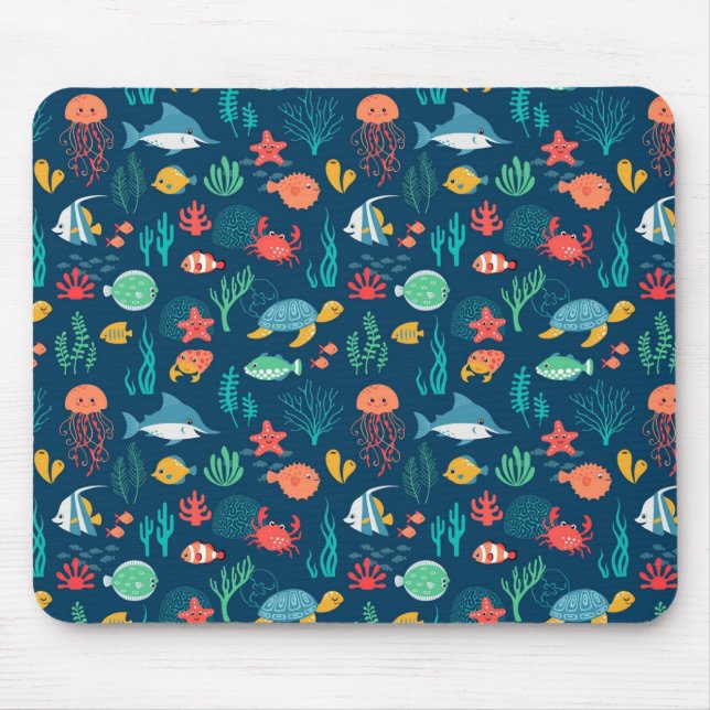 Animated Sea Life Patterns Mouse Pad (Front)
