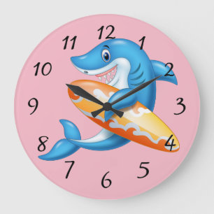 Animated shark surfer large clock