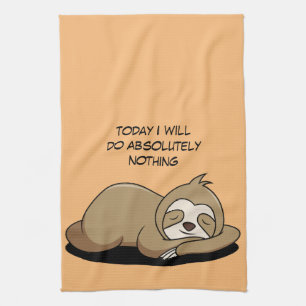 Animated Sloth Sleeping    Tea Towel