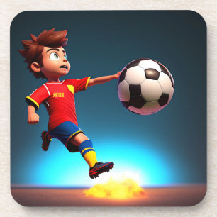 Animated Soccer Player With Ball, Cork Coaster Set