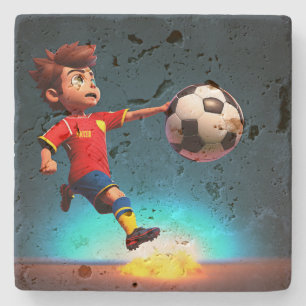 Animated Soccer Player With Ball, Stone Coaster