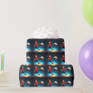 Animated Soccer Player With Ball, Wrapping Paper