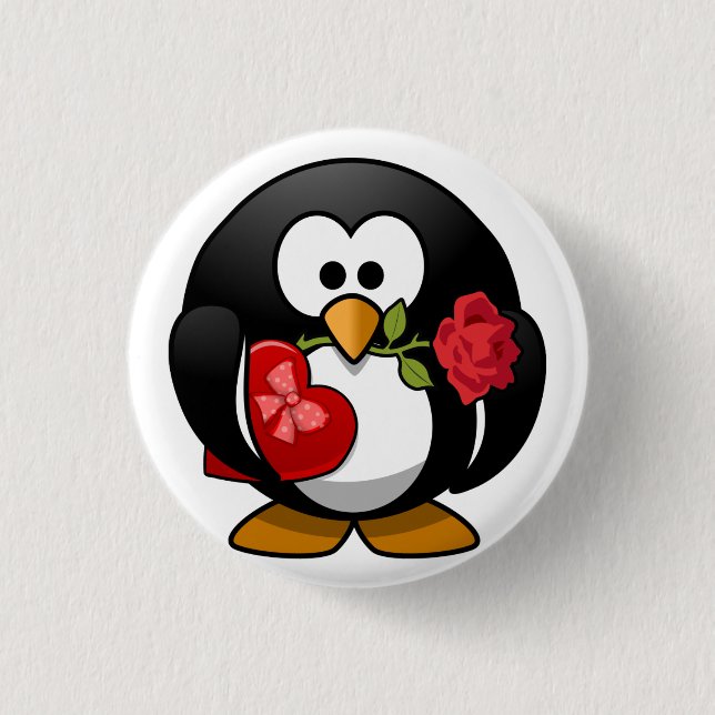 Animated Valentine's Day Penguin 3 Cm Round Badge (Front)