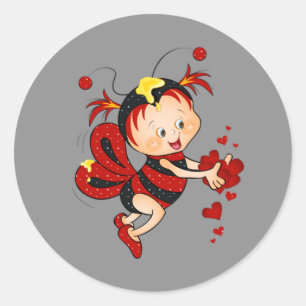 Animated Valentine's Day Red Bee Classic Round Sticker