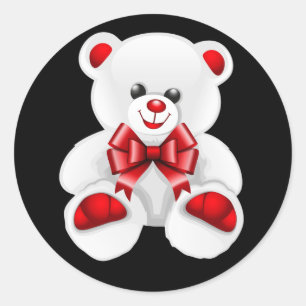 Animated Valentine's Day White Teddy Bear Classic Round Sticker