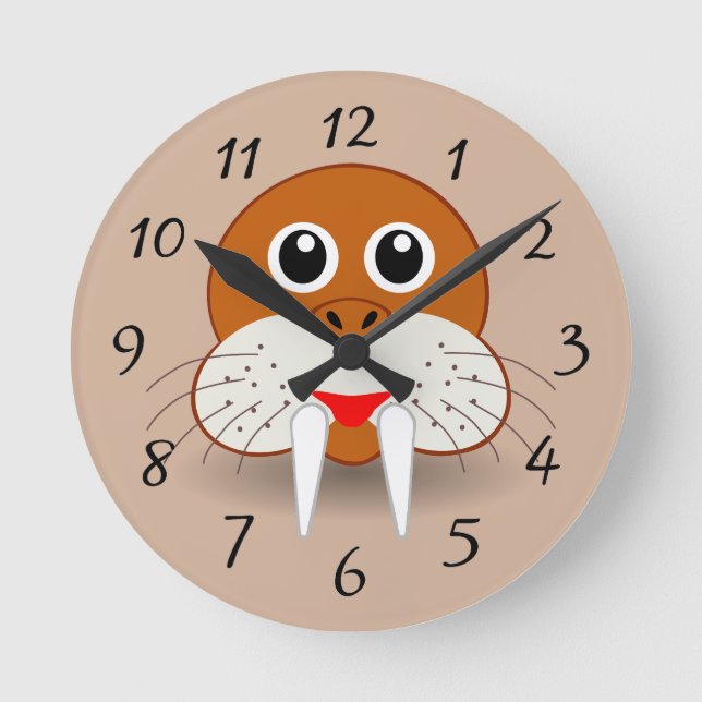Animated Walrus Round Clock (Front)