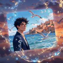 Anime Aesthetic Bright Blue Coastal Town