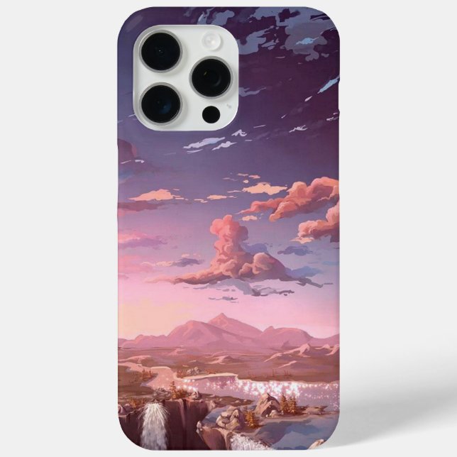 Anime Aesthetic Sunset Landscape with Waterfall an Case-Mate iPhone Case (Back)