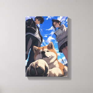 Anime akita and his friends canvas print