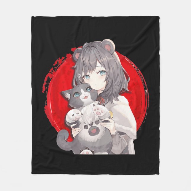 Anime and Cats Lover Japanese Manga kawaii Otaku G Fleece Blanket (Front)