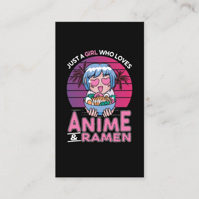 Anime and Ramen Girl Otaku Retro Japanese Manga Business Card (Front)