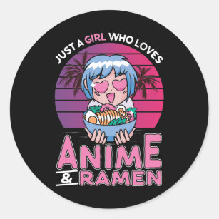 Anime and Ramen Girl Otaku Retro Japanese Manga Classic Round Sticker