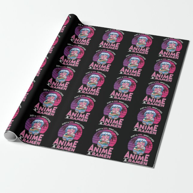 Anime and Ramen Girl Otaku Retro Japanese Manga Wrapping Paper (Unrolled)