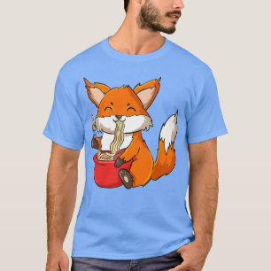 Anime And Ramen Lover Cute s Fox Eating Bowl Of Ra T-Shirt