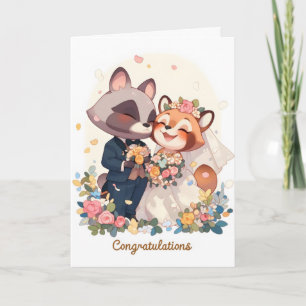 Anime Animals Cute Wedding Congratulations Holiday Card