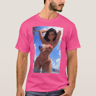 Anime Arth Anime Girl  Bikini Beach   America Girl T-Shirt