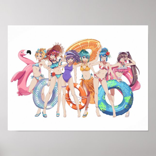 Anime Beach Girls Summer Group Poster (Front)