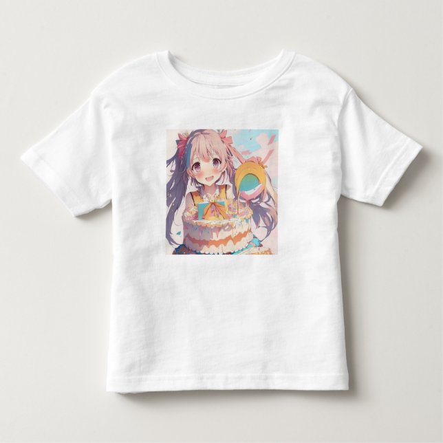 Anime Birthday Girl Pastel Colours Toddler T-Shirt (Front)