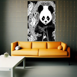 Anime black and white panda AI Art Poster