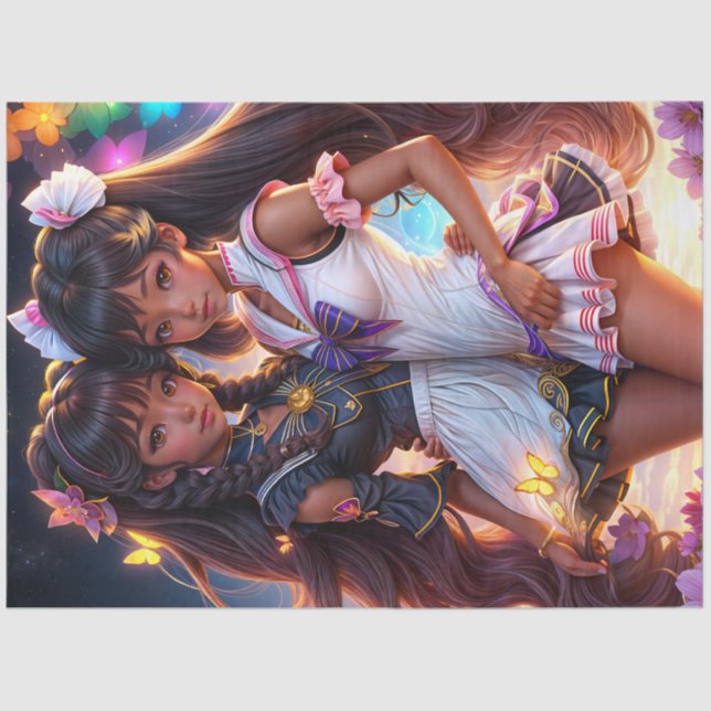 Anime Black Girl Friends Tissue Paper (Front)