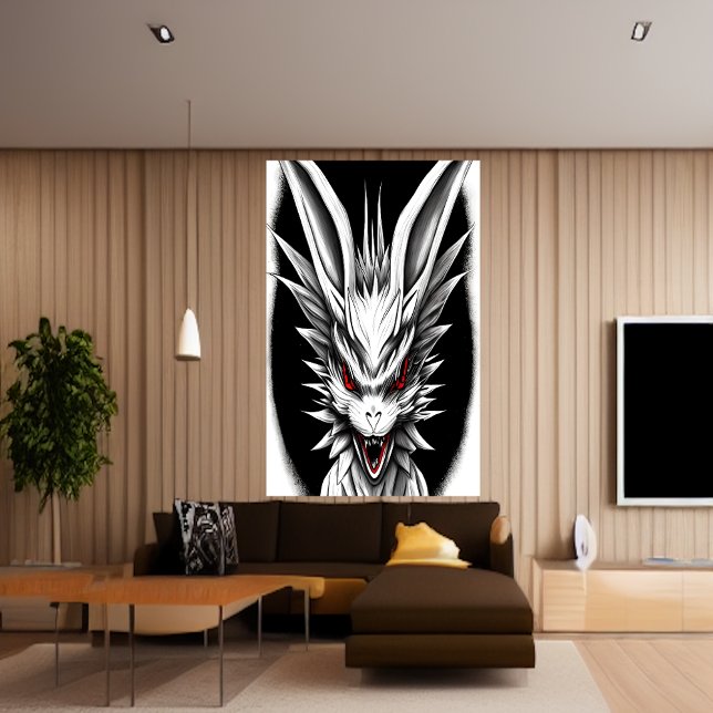 Anime black, white and red dragon | AI Art Poster (Creator Uploaded)
