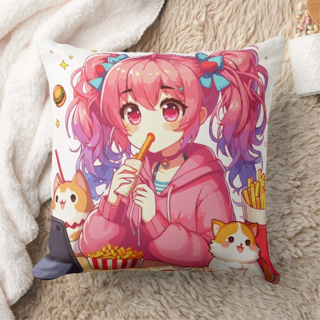 Anime Bliss: Girl, Potatoes, and Pet Cushion (Blanket)