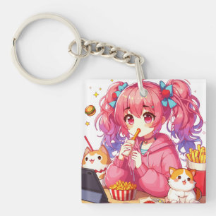Anime Bliss: Girl, Potatoes, and Pet Key Ring