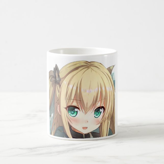 Anime blonde-haired girl emerald green eyes  coffee mug (Center)