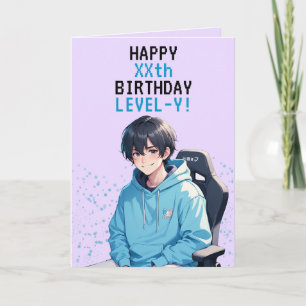 Anime Blue & Purple Gamer Personalised Birthday Card