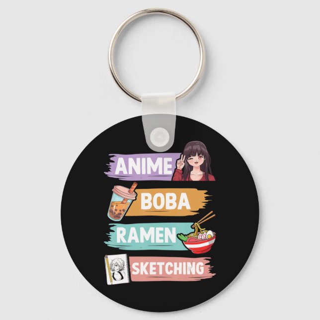 Anime Boba Ramen Sketching Otaku Kawaii Anime Girl Key Ring (Front)