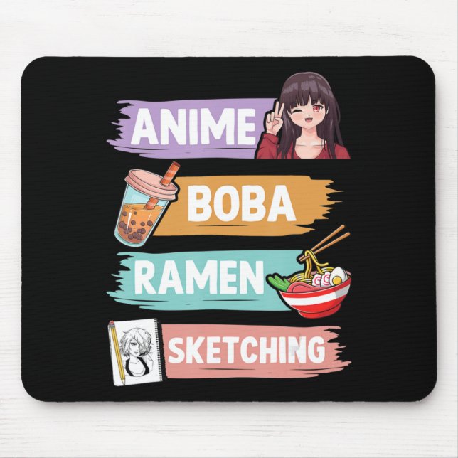 Anime Boba Ramen Sketching Otaku Kawaii Anime Girl Mouse Pad (Front)