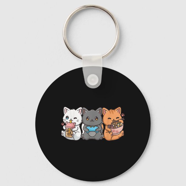 Anime Boba Tea Bubble Tea Gaming Gamer Ramen Cat  Key Ring (Front)