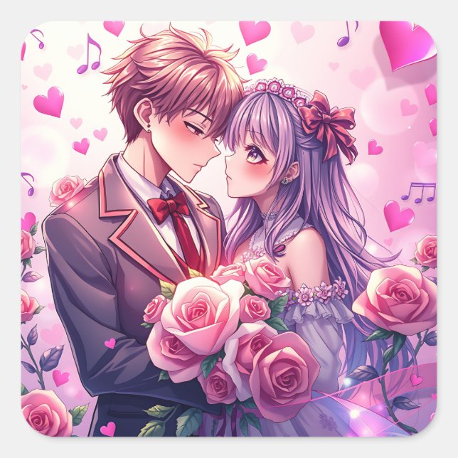 Anime Boy and Girl Valentine's Day Square Sticker (Front)