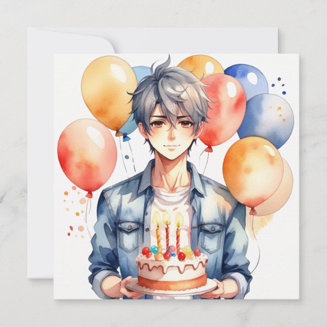 Anime Boy birthday Card (Front)