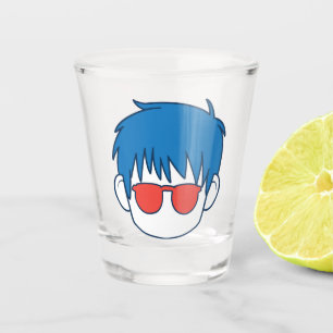 Anime boy, blue hair and glasses cartoon