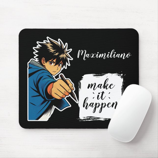 Anime Boy Make It Happen Personalized Mouse Pad (With Mouse)