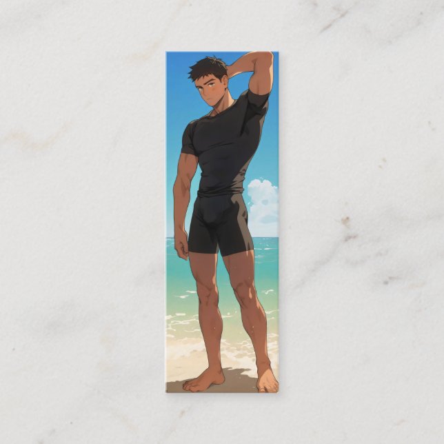 Anime Boy on Beach Mini Business Card (Front)