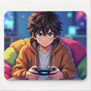 Anime Boy playing Video Game  Mouse Pad