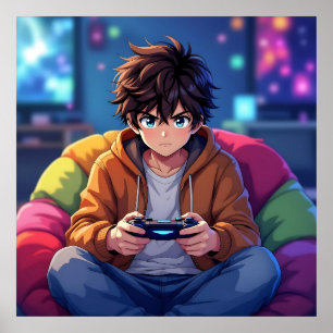 Anime Boy playing Video Game  Poster