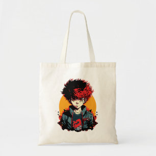 Anime Boy: Red and Black Hair Illustration Tote Bag