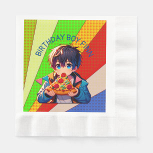 Anime Boy's Pizza Party Personalised Napkin