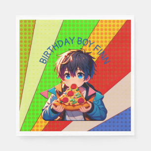 Anime Boy's Pizza Party Personalised Napkin