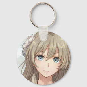 Anime brown-haired girl with blue eyes keychain