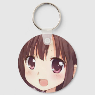 Anime brown-haired girl with plum eyes key ring