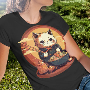 Anime Cat Eating Ramen Cute Japanese Style T-Shirt