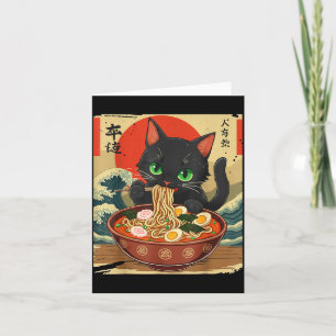 Anime Cat Eating Ramen Japanese Art Graphic Cat Cu Card